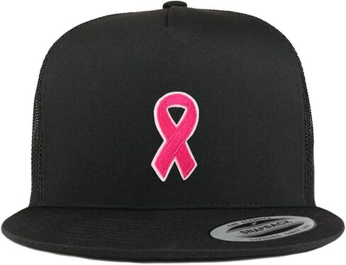 Trendy Apparel Shop Breast Cancer Awareness Pink Ribbon Patch 5 Panel Flatbill Trucker Cap in Saudi Arabia