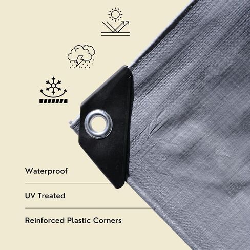 قماش القنب الفضي عالي التحمل مقاس 16 × 30 بوصة من TARP SUPPLY Inc مع حلقات ألومنيوم وزوايا معززة، غطاء واقٍ مقاوم للماء والأشعة فوق البنفسجية 10 مل للسقف والمواد والمعدات والاستخدام الخارجي in Saudi Arabia
