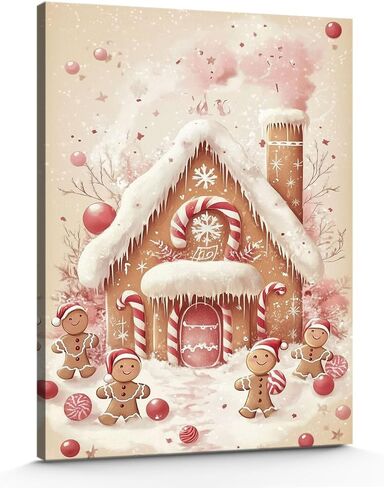 GSPQAZ Gingerbread House Christmas Wall Art - Festive Holiday Canvas Print for Vintage Christmas Decor 12x18inch-Unframed in Saudi Arabia