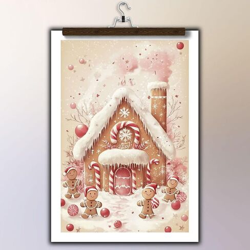 GSPQAZ Gingerbread House Christmas Wall Art - Festive Holiday Canvas Print for Vintage Christmas Decor 12x18inch-Unframed in Saudi Arabia