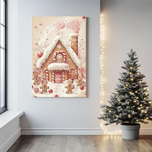 GSPQAZ Gingerbread House Christmas Wall Art - Festive Holiday Canvas Print for Vintage Christmas Decor 12x18inch-Unframed in Saudi Arabia