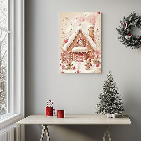 GSPQAZ Gingerbread House Christmas Wall Art - Festive Holiday Canvas Print for Vintage Christmas Decor 12x18inch-Unframed in Saudi Arabia