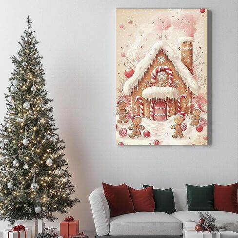 GSPQAZ Gingerbread House Christmas Wall Art - Festive Holiday Canvas Print for Vintage Christmas Decor 12x18inch-Unframed in Saudi Arabia