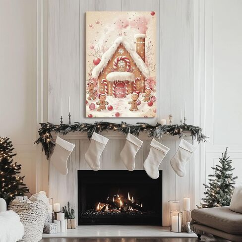 GSPQAZ Gingerbread House Christmas Wall Art - Festive Holiday Canvas Print for Vintage Christmas Decor 12x18inch-Unframed in Saudi Arabia