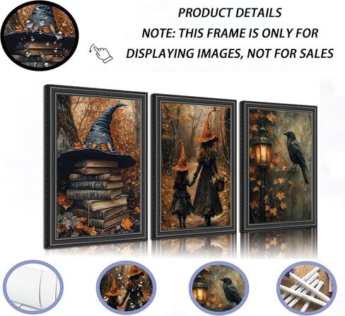 3pcs Halloween Canvas Wall Art Autumn Gothic Witch Books Crow Posters Prints Dark Academia Witch Wall Decor Pictures for Halloween Party House Decoration Unframed in Saudi Arabia