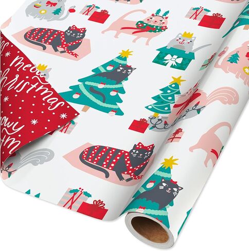 American Greetings Reversible Christmas Wrapping Paper, Dogs, Paw Prints and Snowflakes (1 Roll, 175 sq. ft.) in Saudi Arabia