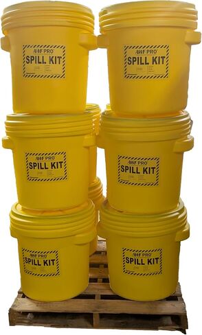 AWF PRO 20 Gallon Universal Spill Kit - 59 Pieces. Perfect for Absorbing Spills of Oils, Coolants, Solvents, & Water. Includes 20g DOT Approved Drum, Universal Socks, Pads & Pillows, & Accessories in Kuwait
