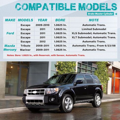 أسطوانة الفرامل الرئيسية M630529 متوافقة مع Ford Escape 2009-2012، مناسبة لسيارة Mazda Tribute 2008-2011، مناسبة لسيارة Mercury Mariner 2009-2011، Repalce OE 134199، 9L8Z2140A in Saudi Arabia