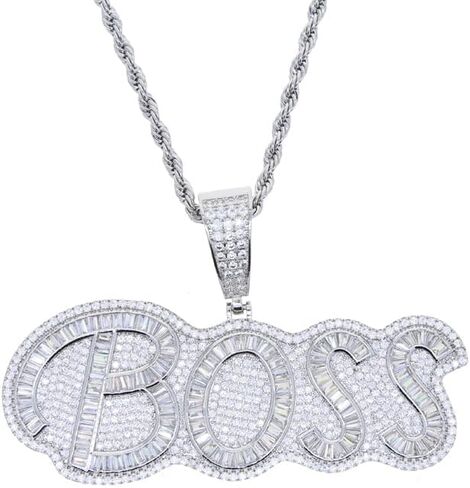 Iced Out Bling CZ Boss Letter Pendant Necklaces for Men Women Boy in Saudi Arabia