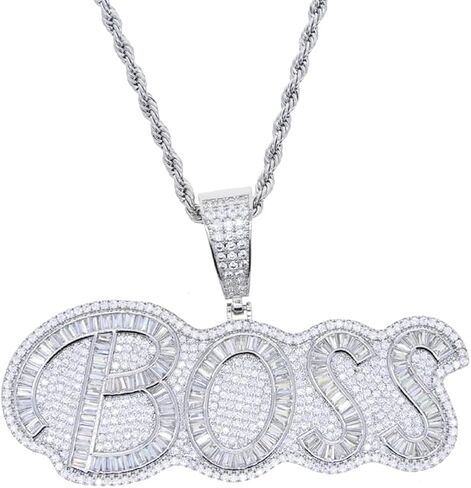 Iced Out Bling CZ Boss Letter Pendant Necklaces for Men Women Boy in Saudi Arabia