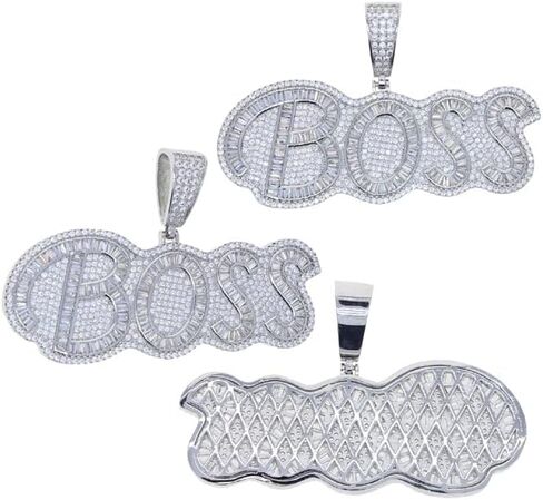 Iced Out Bling CZ Boss Letter Pendant Necklaces for Men Women Boy in Saudi Arabia