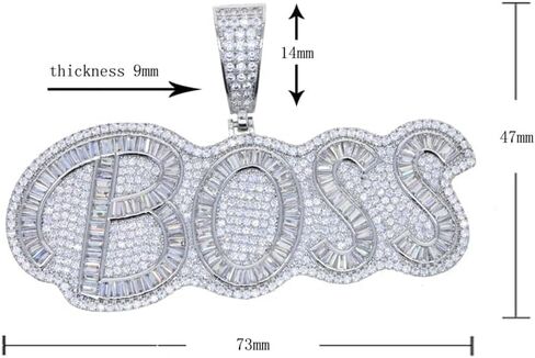 Iced Out Bling CZ Boss Letter Pendant Necklaces for Men Women Boy in Saudi Arabia