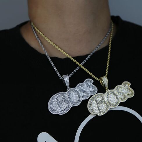 Iced Out Bling CZ Boss Letter Pendant Necklaces for Men Women Boy in Saudi Arabia