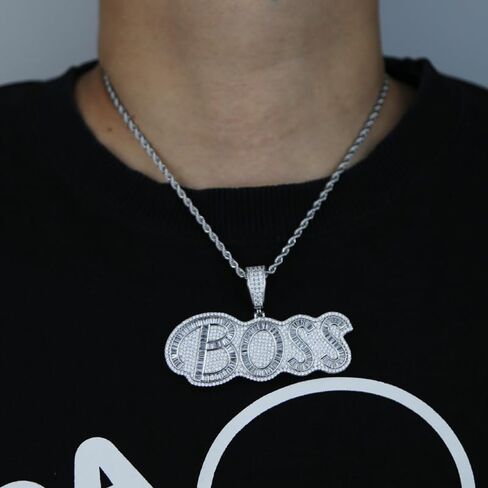 Iced Out Bling CZ Boss Letter Pendant Necklaces for Men Women Boy in Saudi Arabia