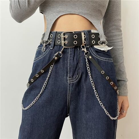 حزام على شكل سلسلة للنساء رصع أحزمة السراويل سلسلة القوطية بولي Leather الجلود الخصر سلسلة ايمو حزام الجرونج Y2k هالوين مجوهرات in Kuwait
