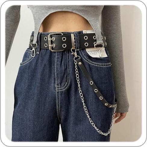 حزام على شكل سلسلة للنساء رصع أحزمة السراويل سلسلة القوطية بولي Leather الجلود الخصر سلسلة ايمو حزام الجرونج Y2k هالوين مجوهرات in Kuwait