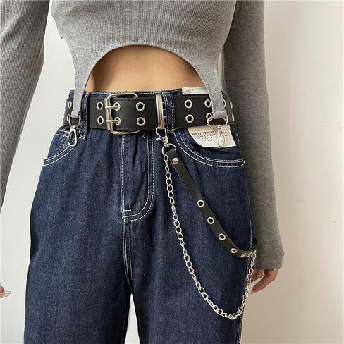 حزام على شكل سلسلة للنساء رصع أحزمة السراويل سلسلة القوطية بولي Leather الجلود الخصر سلسلة ايمو حزام الجرونج Y2k هالوين مجوهرات in Kuwait
