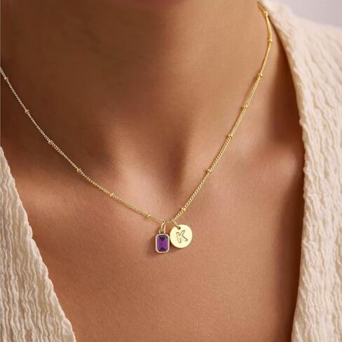 M MOOHAM Birthstone Initial Necklace for Women - Personalized Birthday Gift for Women Her Mom Grandma Wife Sister Birthstone Initial Pendant Necklaces Disc Letter A-Z Necklace in Kuwait
