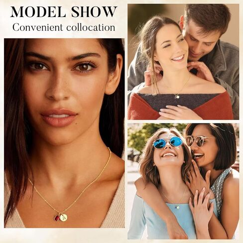 M MOOHAM Birthstone Initial Necklace for Women - Personalized Birthday Gift for Women Her Mom Grandma Wife Sister Birthstone Initial Pendant Necklaces Disc Letter A-Z Necklace in Kuwait