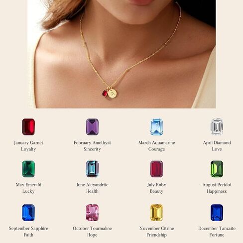 M MOOHAM Birthstone Initial Necklace for Women - Personalized Birthday Gift for Women Her Mom Grandma Wife Sister Birthstone Initial Pendant Necklaces Disc Letter A-Z Necklace in Kuwait