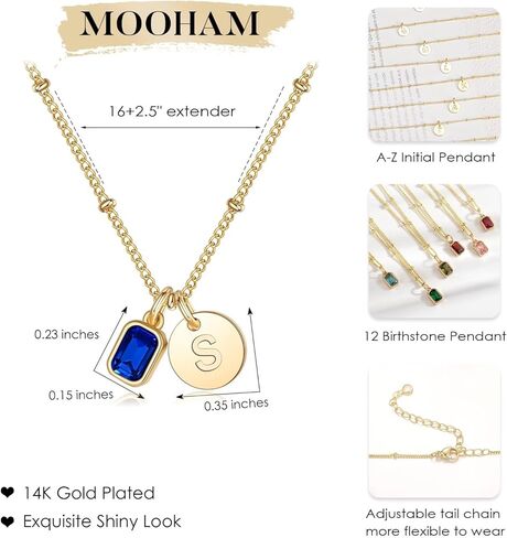M MOOHAM Birthstone Initial Necklace for Women - Personalized Birthday Gift for Women Her Mom Grandma Wife Sister Birthstone Initial Pendant Necklaces Disc Letter A-Z Necklace in Kuwait