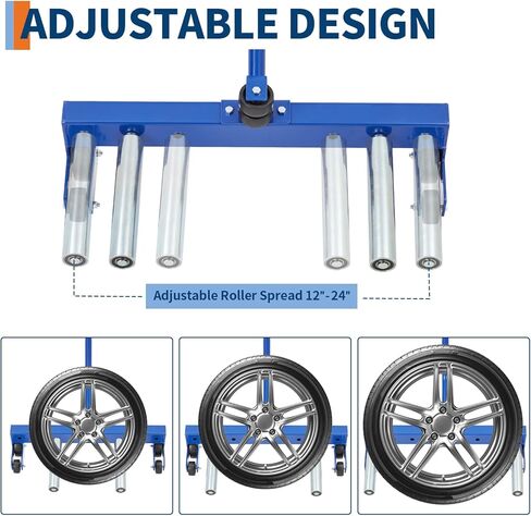 500 Lb Heavy Duty Tire Wheel Dolly, 12"-24" Adjustable Roller Truck Tire Moving Tool Cart Dolly for Workshop, Garage, Car, ATV, Skid Steer, Trailer in Kuwait