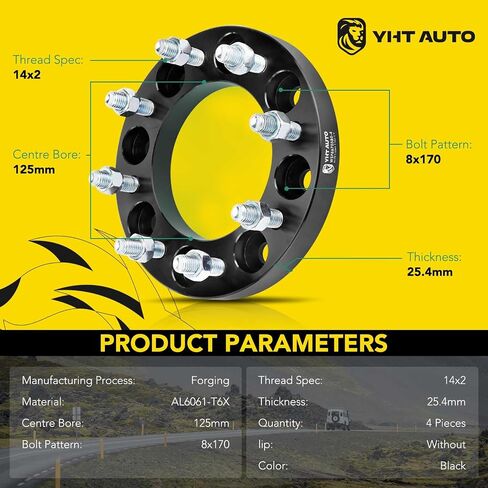 YHTAUTO 8x170mm Wheel Spacers 1 Inch Fits Ford F-250 Super Duty 1999-2002, Excursion 2000-2002 8 Lug Tire Spacers w/ M14x2 & 12.9 Grade Studs, 125mm Center Bore 4PCS Black in Saudi Arabia