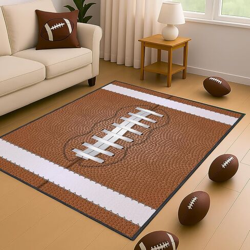 Football Rug for Bedroom–Non Slip 5'x7' Football Field Rugs for Living Room and Sport Room Decor in Saudi Arabia