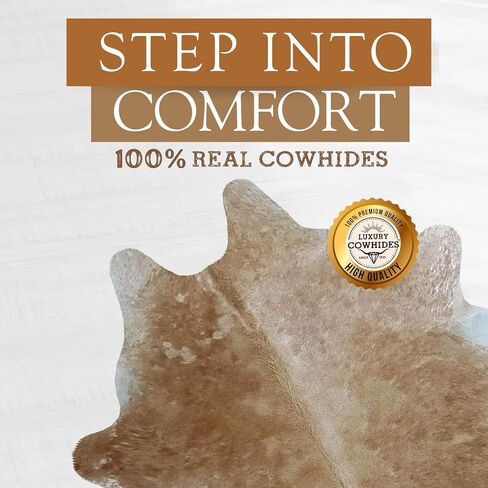 سجادة Sunshine Cowhides 100% أصلية من جلد البقر بالومينو باللونين الأبيض والبيج - سجادة جلد حيوان على الطراز الحديث وسجادة أرضية لغرفة المعيشة وغرفة النوم والمطبخ والمزيد - كبيرة جدًا (6x7-8 قدم) in Kuwait