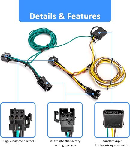 Wsays Trailer Wiring Harness 4-Pin Plug & Play Compatible with Chevrolet Express 1500 03-14, 2500/3500 03-25 Fit GMC Savana 1500 03-14, 2500/3500 03-25 in Saudi Arabia