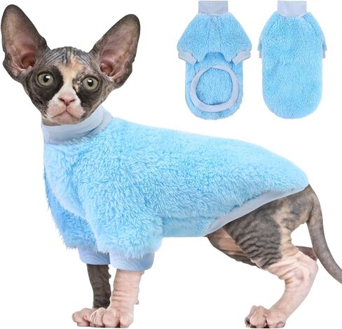 SUNFURA Sphynx Cat Sweater, Hairless Cats Turtleneck Pullover Kitten Sweaters for Cats Only, Warm and Soft Cat Pajamas Shirt with Sleeves Pet Winter Clothes Fleece Jumpsuit for Cats Puppy, Pink M in Kuwait