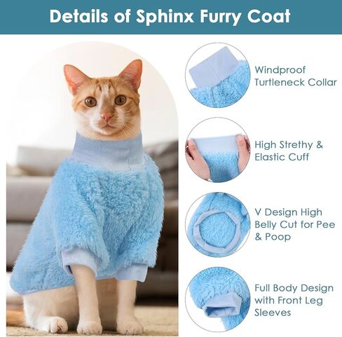 SUNFURA Sphynx Cat Sweater, Hairless Cats Turtleneck Pullover Kitten Sweaters for Cats Only, Warm and Soft Cat Pajamas Shirt with Sleeves Pet Winter Clothes Fleece Jumpsuit for Cats Puppy, Pink M in Kuwait