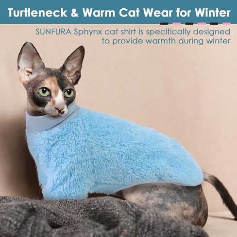 SUNFURA Sphynx Cat Sweater, Hairless Cats Turtleneck Pullover Kitten Sweaters for Cats Only, Warm and Soft Cat Pajamas Shirt with Sleeves Pet Winter Clothes Fleece Jumpsuit for Cats Puppy, Pink M in Kuwait