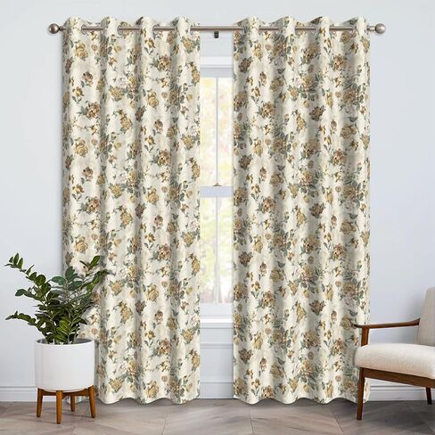 ستائر تعتيم زهرية بطول 84 بوصة مكونة من لوحتين - ستائر ريفية فرنسية، ستائر تعتيم غرفة معزولة حراريًا لغرفة المعيشة وغرفة النوم، 52 × 84 بوصة in Kuwait