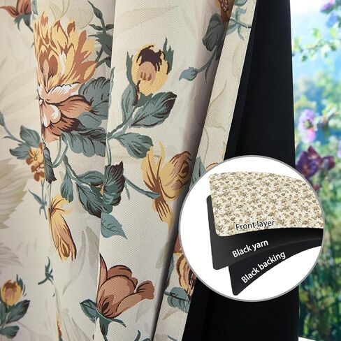 ستائر تعتيم زهرية بطول 84 بوصة مكونة من لوحتين - ستائر ريفية فرنسية، ستائر تعتيم غرفة معزولة حراريًا لغرفة المعيشة وغرفة النوم، 52 × 84 بوصة in Kuwait