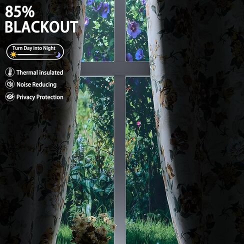 ستائر تعتيم زهرية بطول 84 بوصة مكونة من لوحتين - ستائر ريفية فرنسية، ستائر تعتيم غرفة معزولة حراريًا لغرفة المعيشة وغرفة النوم، 52 × 84 بوصة in Kuwait