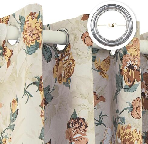 ستائر تعتيم زهرية بطول 84 بوصة مكونة من لوحتين - ستائر ريفية فرنسية، ستائر تعتيم غرفة معزولة حراريًا لغرفة المعيشة وغرفة النوم، 52 × 84 بوصة in Kuwait