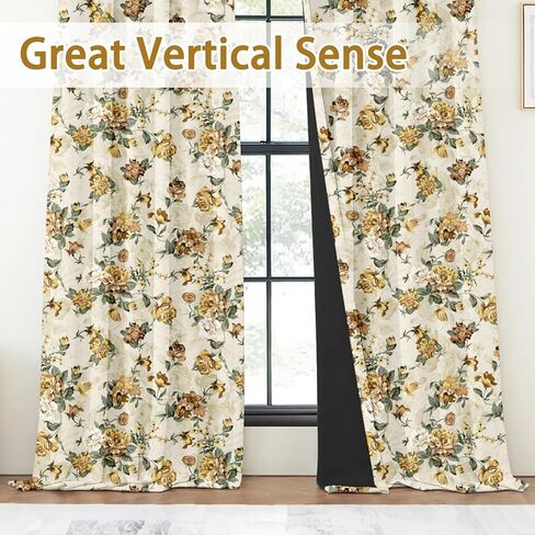 ستائر تعتيم زهرية بطول 84 بوصة مكونة من لوحتين - ستائر ريفية فرنسية، ستائر تعتيم غرفة معزولة حراريًا لغرفة المعيشة وغرفة النوم، 52 × 84 بوصة in Kuwait