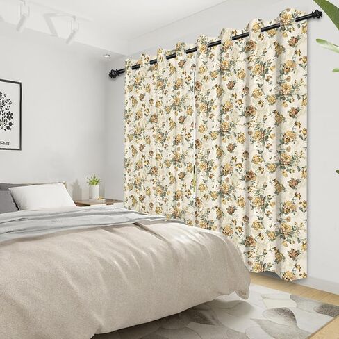 ستائر تعتيم زهرية بطول 84 بوصة مكونة من لوحتين - ستائر ريفية فرنسية، ستائر تعتيم غرفة معزولة حراريًا لغرفة المعيشة وغرفة النوم، 52 × 84 بوصة in Kuwait