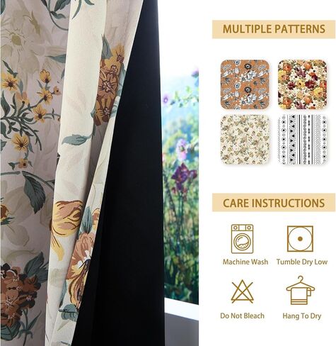 ستائر تعتيم زهرية بطول 84 بوصة مكونة من لوحتين - ستائر ريفية فرنسية، ستائر تعتيم غرفة معزولة حراريًا لغرفة المعيشة وغرفة النوم، 52 × 84 بوصة in Kuwait