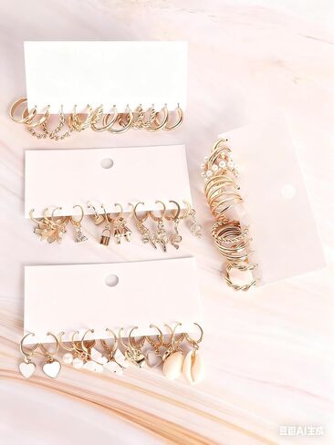 24 Pairs Gold Hoop Earrings for Women Fashion Hypoallergenic Chunky Twisted Open Hoops Dangle Earrings Set for Daily Birthday Party Gift in Saudi Arabia