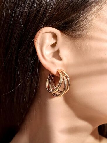 24 Pairs Gold Hoop Earrings for Women Fashion Hypoallergenic Chunky Twisted Open Hoops Dangle Earrings Set for Daily Birthday Party Gift in Saudi Arabia
