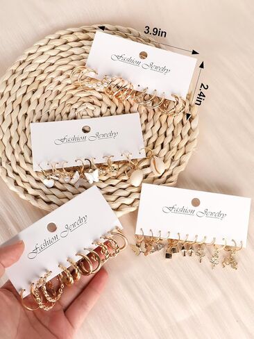 24 Pairs Gold Hoop Earrings for Women Fashion Hypoallergenic Chunky Twisted Open Hoops Dangle Earrings Set for Daily Birthday Party Gift in Saudi Arabia