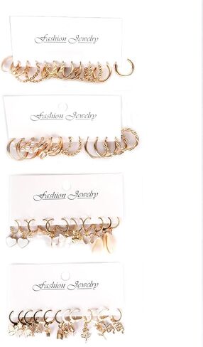 24 Pairs Gold Hoop Earrings for Women Fashion Hypoallergenic Chunky Twisted Open Hoops Dangle Earrings Set for Daily Birthday Party Gift in Saudi Arabia