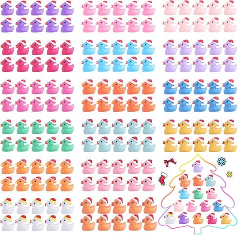 Christmas Mini Resin Ducks 160 Pack Luminous Tiny Duck Glow in The Dark Plastic Ducks for Garden Micro Landscape Ornament Dollhouse Tiny Figurines Birthday Party Favors DIY Dec Oration Craft in Kuwait