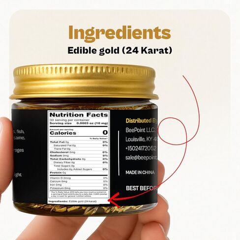 رقائق رقائق الذهب الصالحة للأكل عيار 24 قيراط من BeePoint - رقائق ذهبية 30 مجم لتزيين الكيك، والخبز والطهي، والحرف الفنية والمشروعات اليدوية، والأظافر، والشموع، والمكياج، والرسم، والطعام والطهي، والمكياج والمنزل in Kuwait