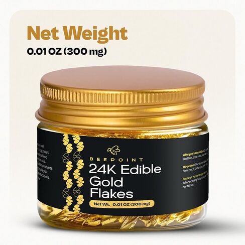 رقائق رقائق الذهب الصالحة للأكل عيار 24 قيراط من BeePoint - رقائق ذهبية 30 مجم لتزيين الكيك، والخبز والطهي، والحرف الفنية والمشروعات اليدوية، والأظافر، والشموع، والمكياج، والرسم، والطعام والطهي، والمكياج والمنزل in Kuwait