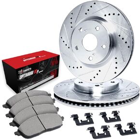 R1 Concepts Front Brake Kit For 2019-2024 Toyota Corolla, 2020-2024 Toyota Prius| Drilled Slotted Brake Rotors| Optimum OEP Brake Pads and Rotors Kit| Hardware included in Kuwait