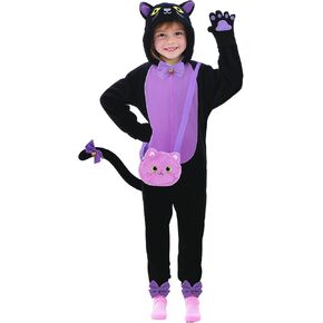 Gifts2U Halloween Cat Costume for Girls, Kids Onesie Costume with Pink Cat Ears, Cat Tail, Paws, Bow Ties and Purse Bag, Gifts for Halloween, Birthday or Any Costume Occasion（5-6Years in Saudi Arabia