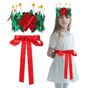 قطعتان من إكسسوارات أزياء عيد الميلاد سانت لوسيا مجموعة تاج وحزام سانكتا السويدية لوسيا كوين لهدايا عيد الميلاد زي النساء والبنات ومهرجان عيد الميلاد والغابات in Kuwait